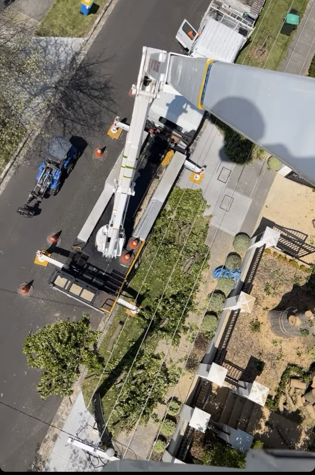DTS arborist working high in the bucket removing a large Melbourne tree