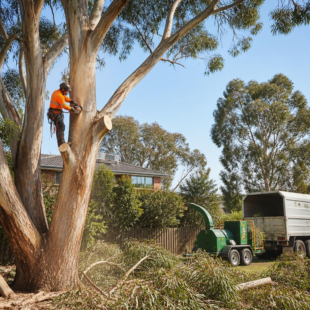 DTS Tree & Stump Removal crew removing a large gum tree from a Melbourne suburban property